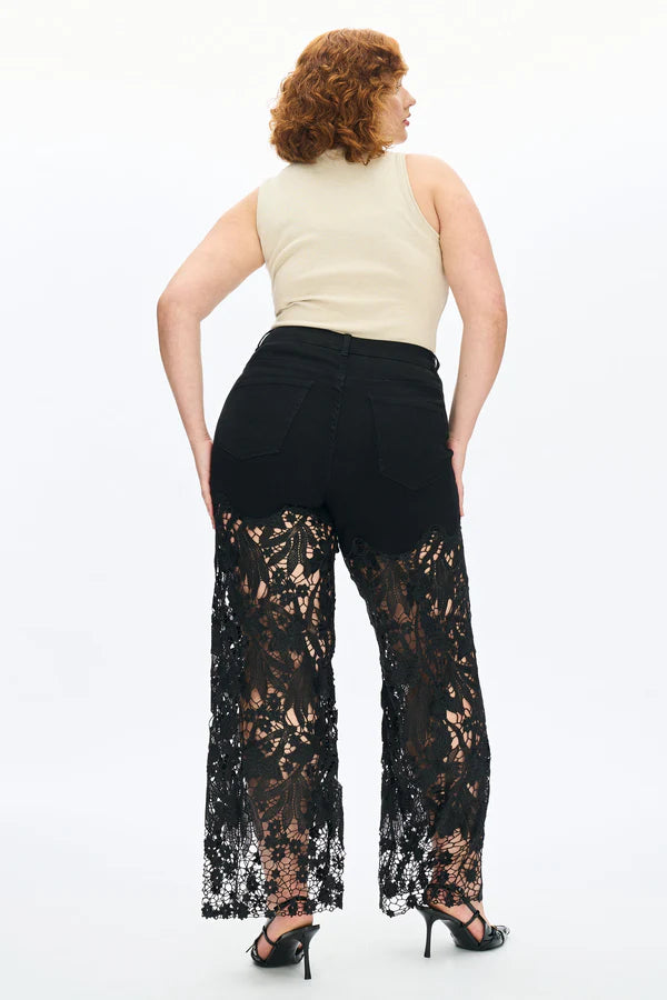 Bayeas Embroidery Wide Leg Lace Jeans with Rhinestones