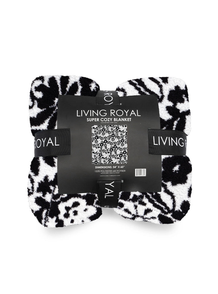 Black & White Floral Motif Throw Blanket