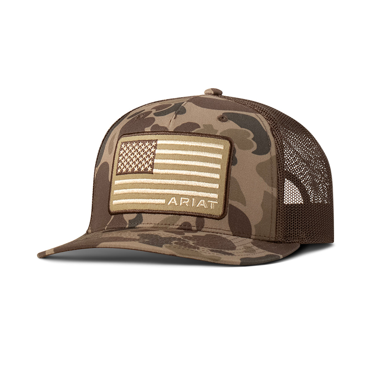 Ariat Brown Camo American Flag Snapback Cap