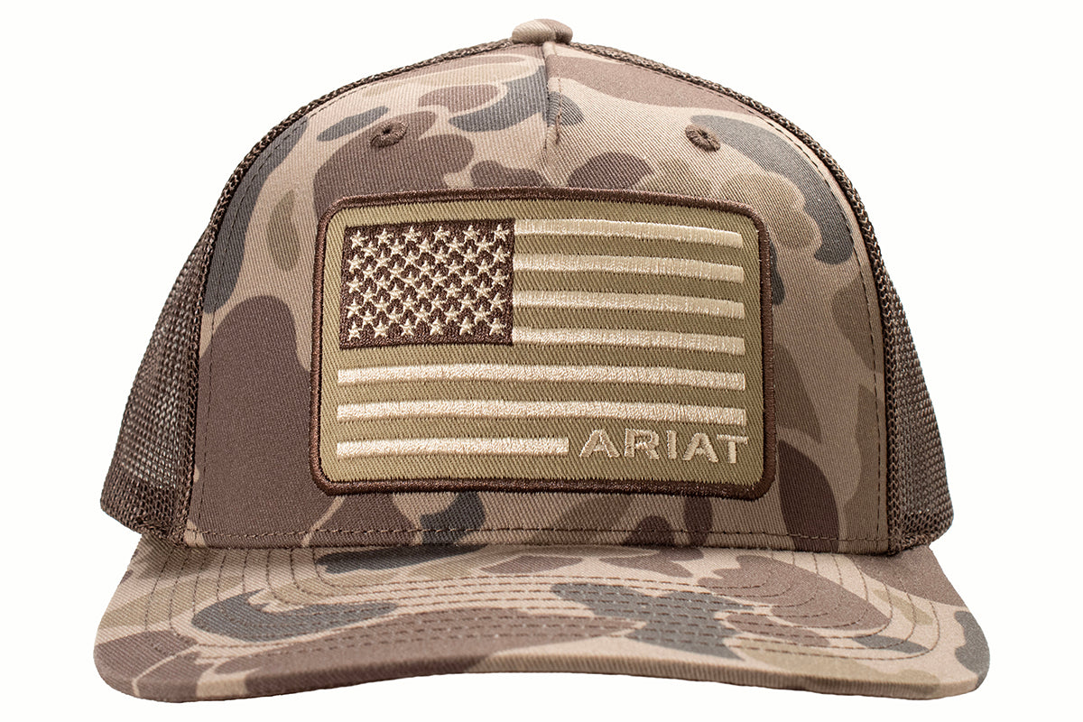 Ariat Brown Camo American Flag Snapback Cap