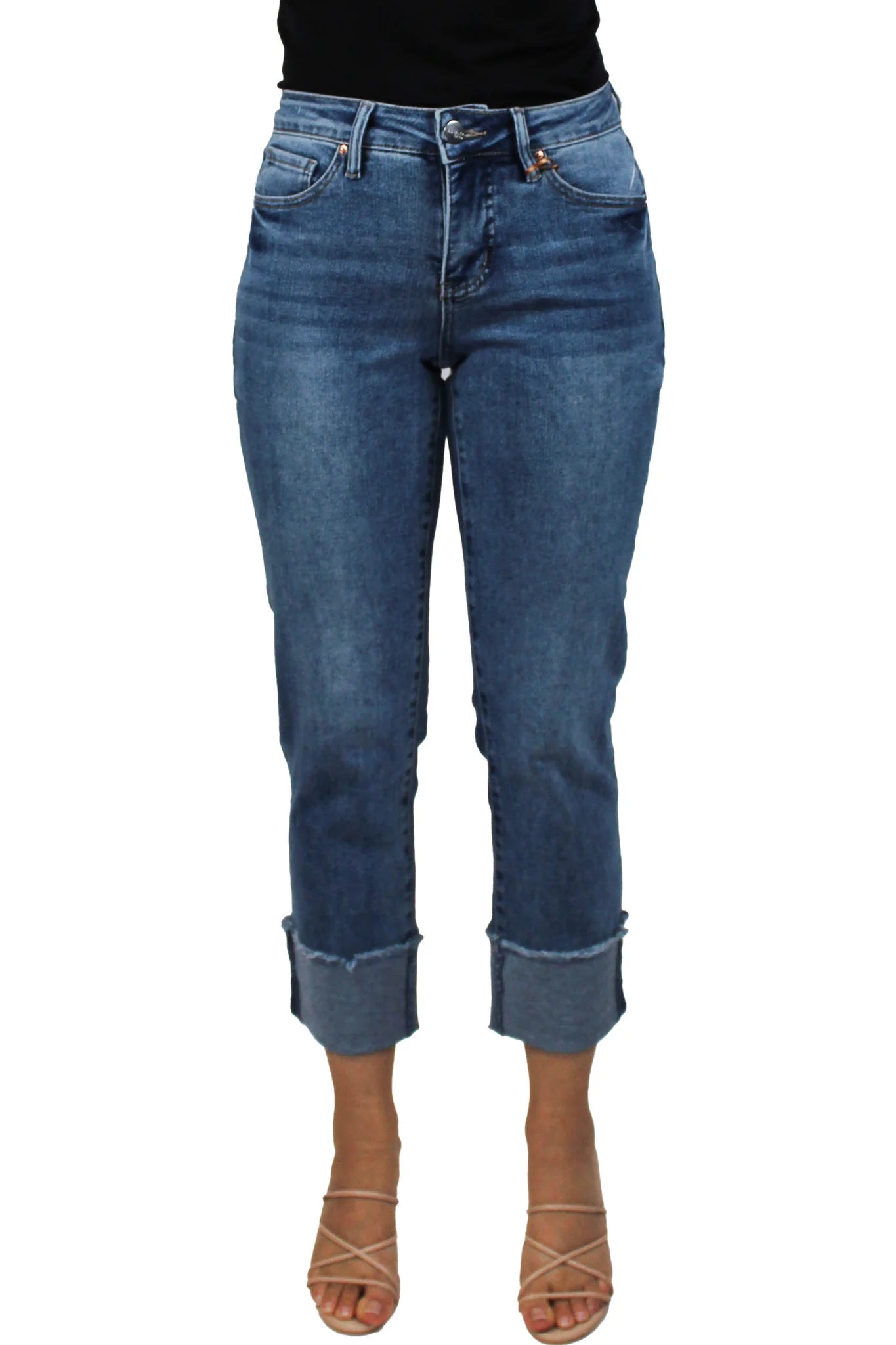 Medium Wash Mega Cuff Straight Leg Jean