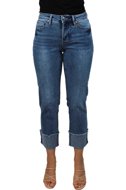 Medium Wash Mega Cuff Straight Leg Jean