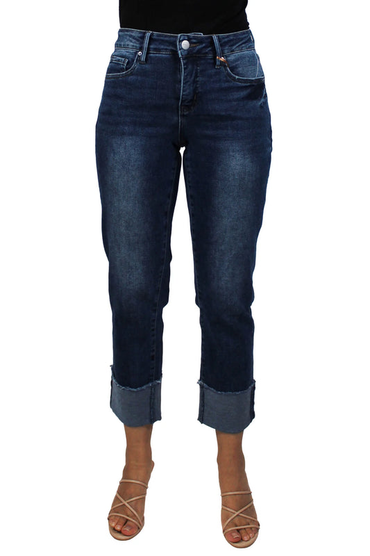 Dark Wash Mega Cuff Straight Leg Jean
