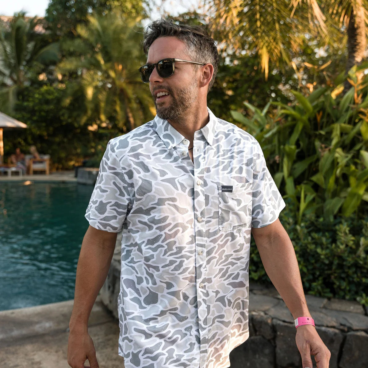 Burlebo Performance Button Up in White Camo