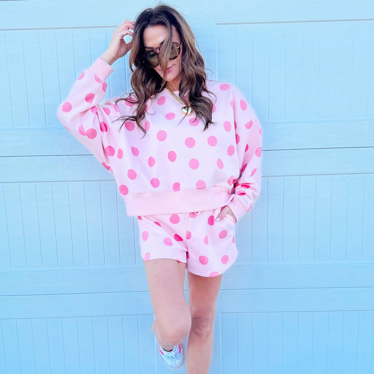 Poppy & Pine Blush Polka Dot Crop Sweatshirt