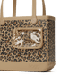 Leopard print Bogg bag with a clear compartment attached on a white background