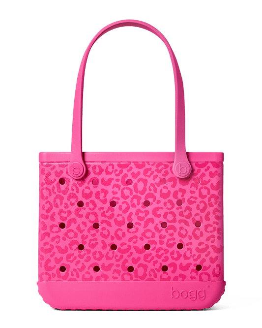 Pink Baby Bogg tote bag with leopard print pattern on a white background