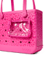 Pink Baby Bogg bag with leopard print pattern and clear front pocket on a white background