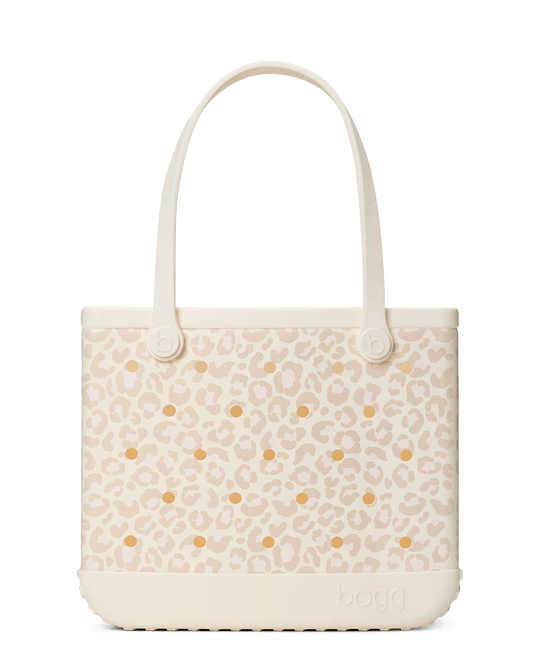 Beige leopard Baby Bogg tote bag, on a white background