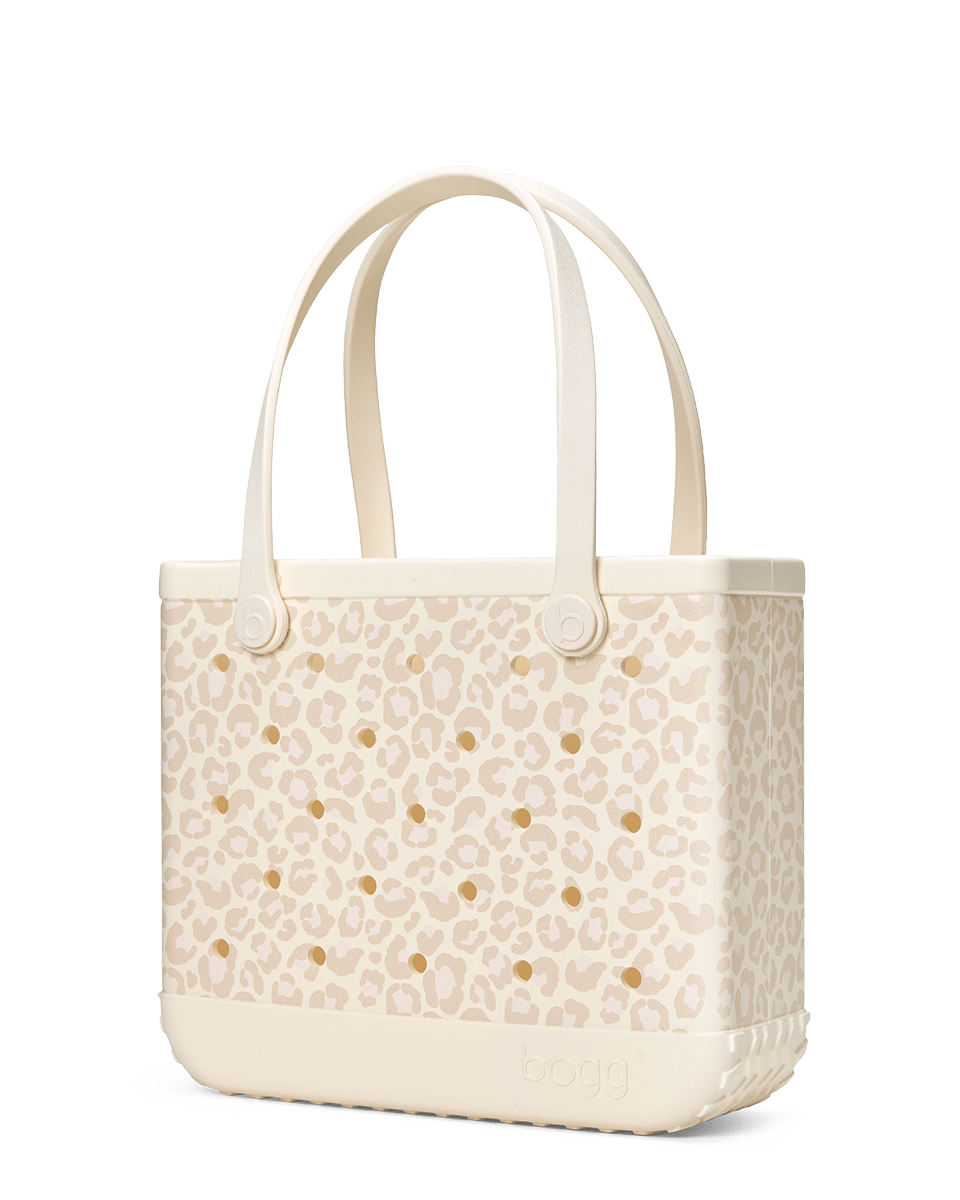 Beige leopard Baby Bogg tote bag on a white background