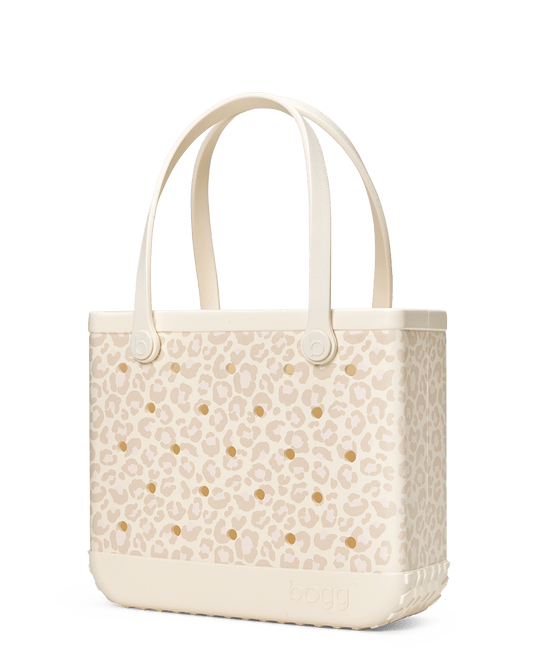 Beige leopard Baby Bogg tote bag on a white background
