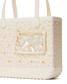Beige leopard Baby Bogg tote bag with and clear pocket attached on a white background