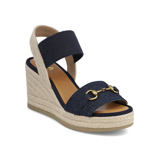 Mia Shoes Barossa Wedge Sandal in Navy Denim