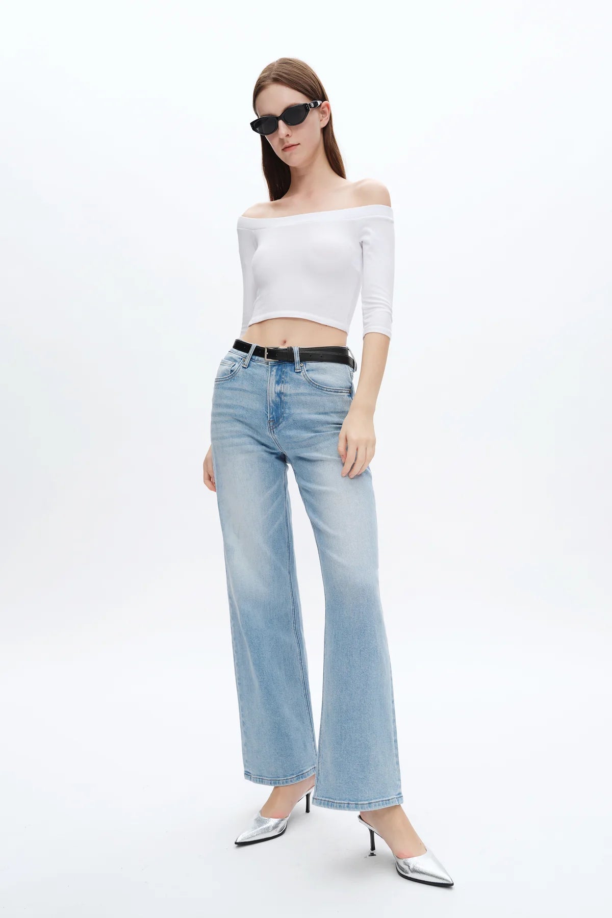 Bayeas High Rise Straight Leg Denim Jeans in Swiss Blue
