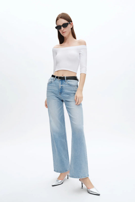 Bayeas High Rise Straight Leg Denim Jeans in Swiss Blue
