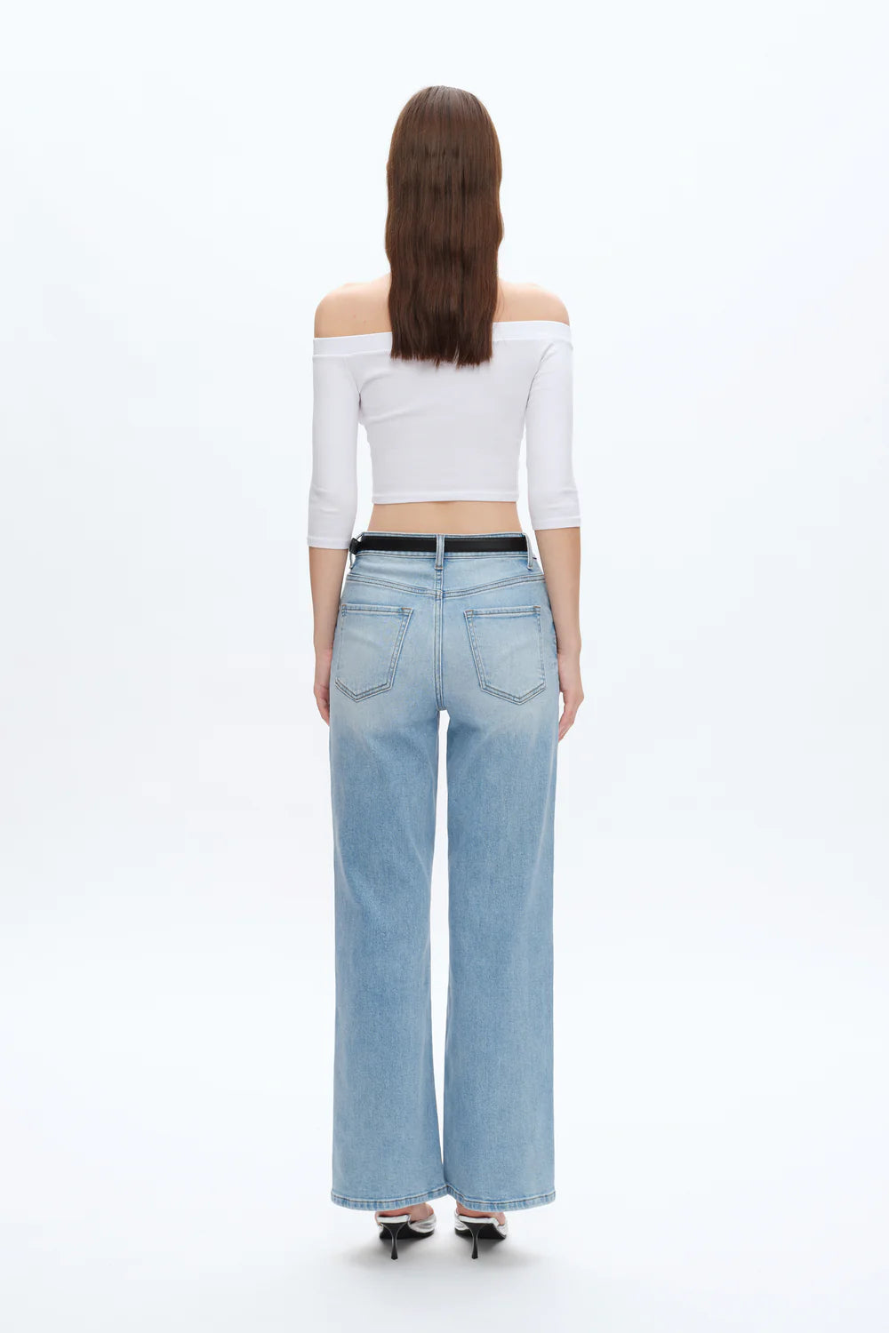 Bayeas High Rise Straight Leg Denim Jeans in Swiss Blue