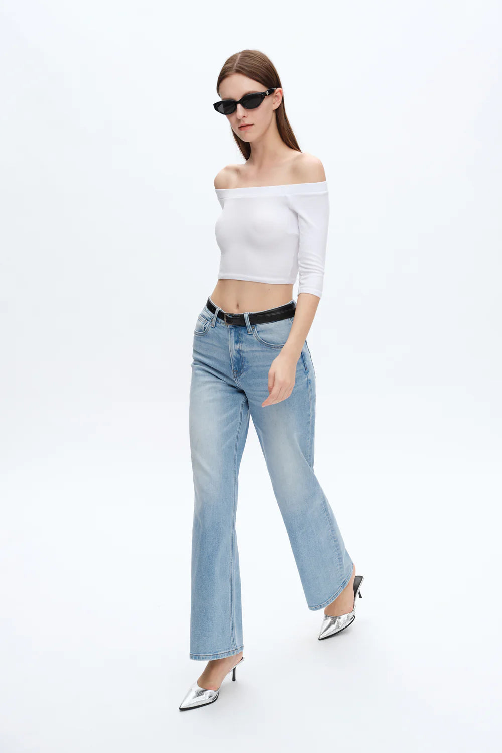Bayeas High Rise Straight Leg Denim Jeans in Swiss Blue