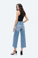 Bayeas High Rise Wide Leg Denim Jeans with Raw Hem in Ice Blue