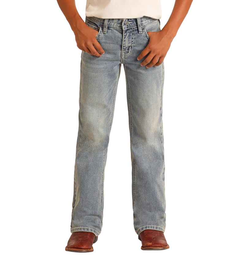 Rock & Roll Boys' Regular Fit Pleather Embroidery Bootcut Jeans