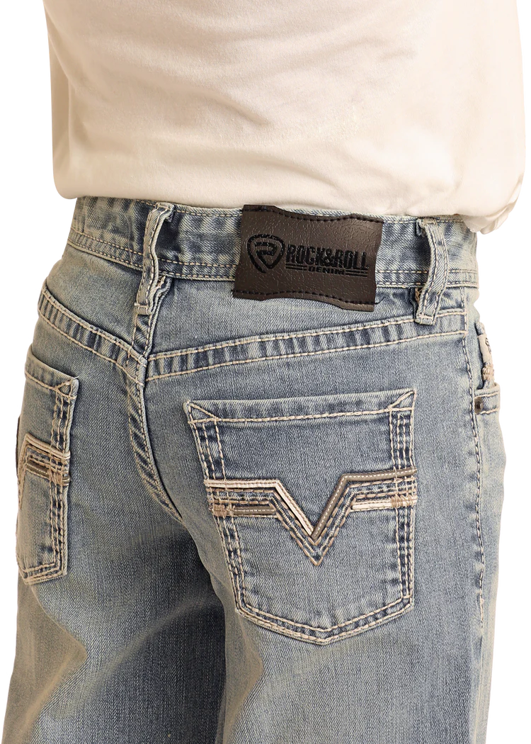 Rock & Roll Boys' Regular Fit Pleather Embroidery Bootcut Jeans