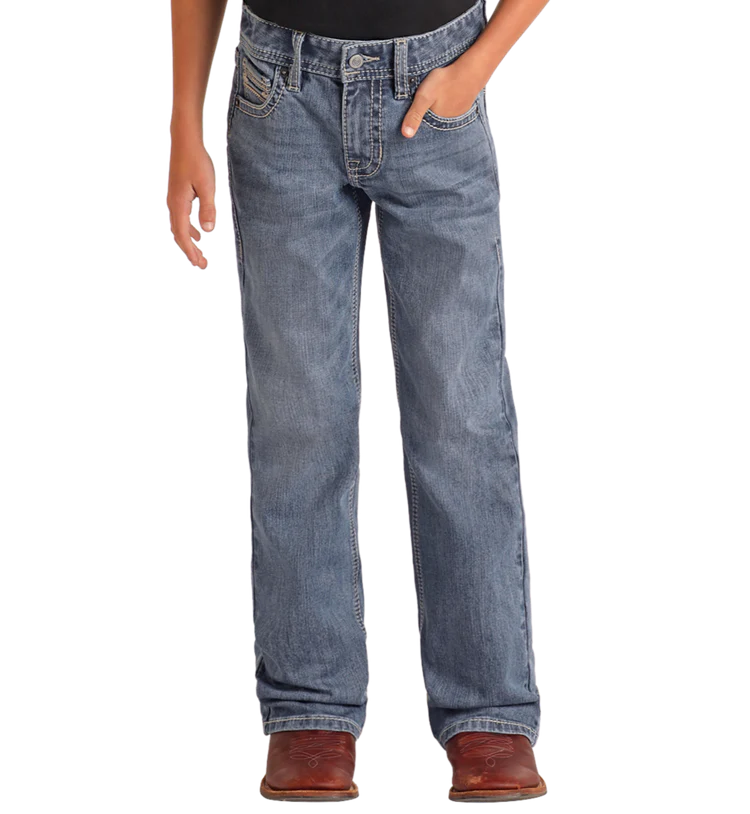 Rock & Roll Boys' Regular Fit Two-Tone Embroidered Bootcut Jeans