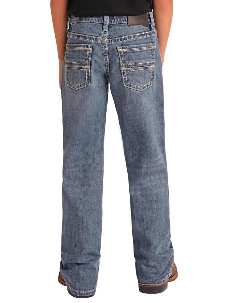 Rock & Roll Boys' Regular Fit Two-Tone Embroidered Bootcut Jeans