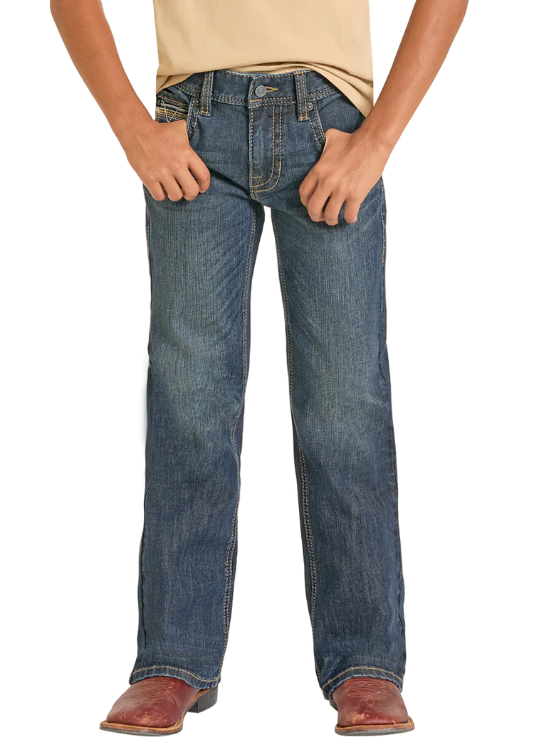Rock & Roll Boys' Regular Fit Step Pocket Stitch Bootcut Jeans