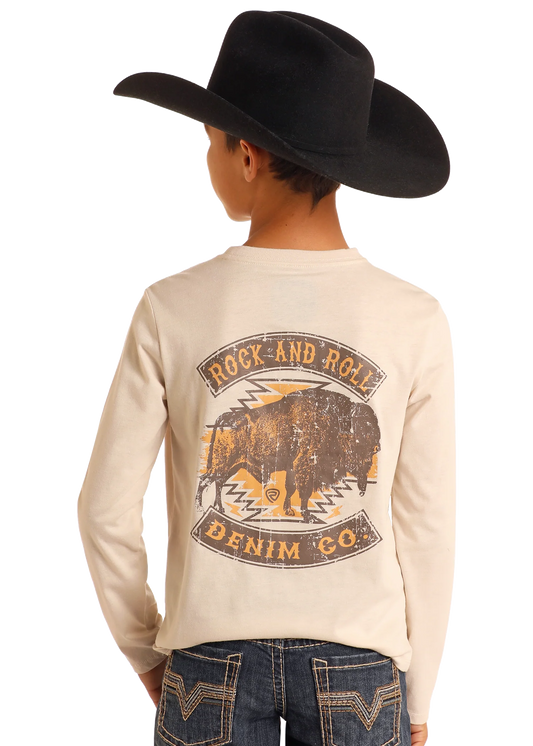 Rock & Roll Denim Boy's Buffalo Graphic Long Sleeve Tee