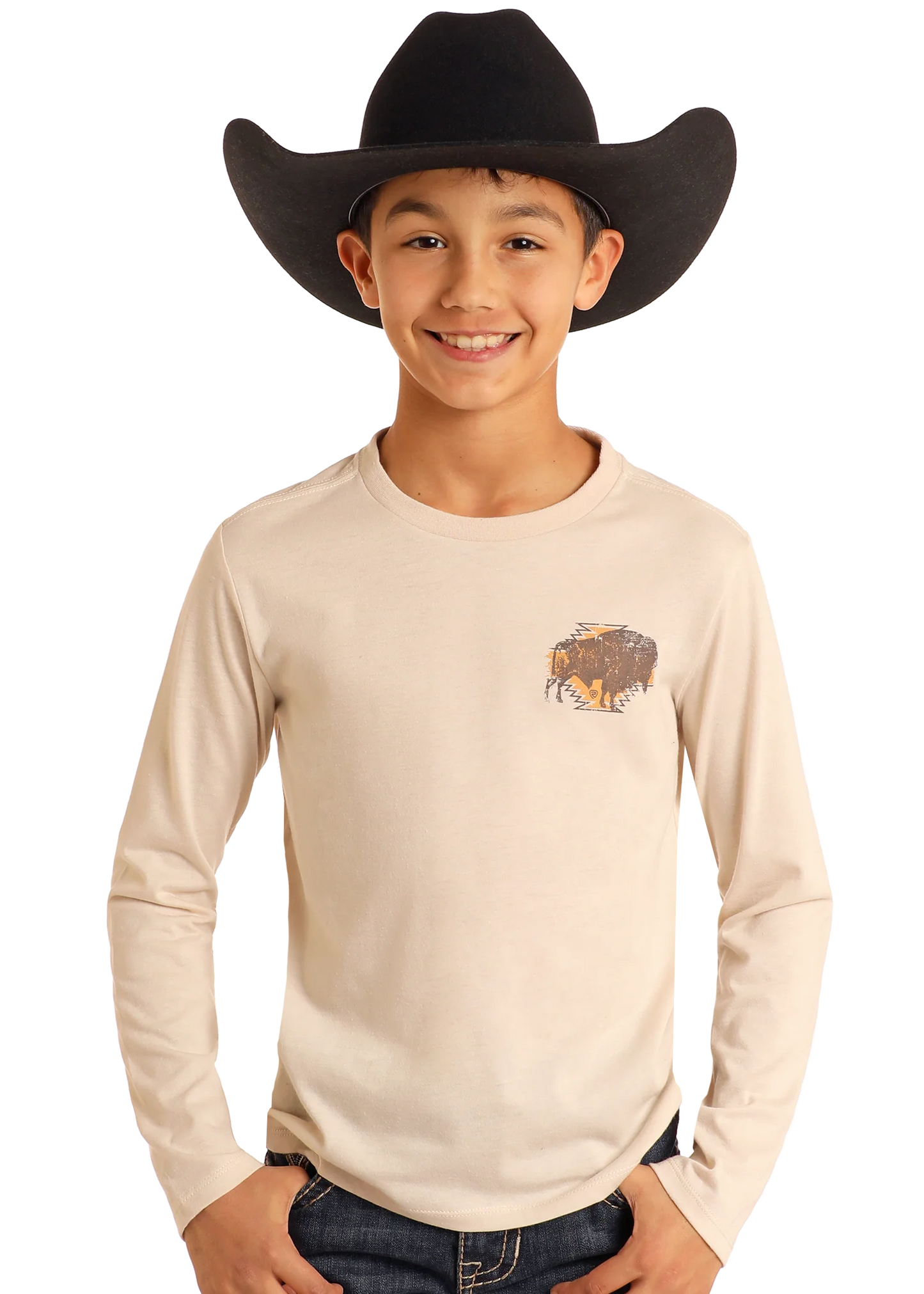 Rock & Roll Denim Boy's Buffalo Graphic Long Sleeve Tee