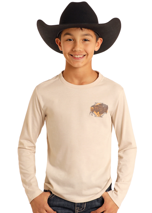 Rock & Roll Denim Boy's Buffalo Graphic Long Sleeve Tee