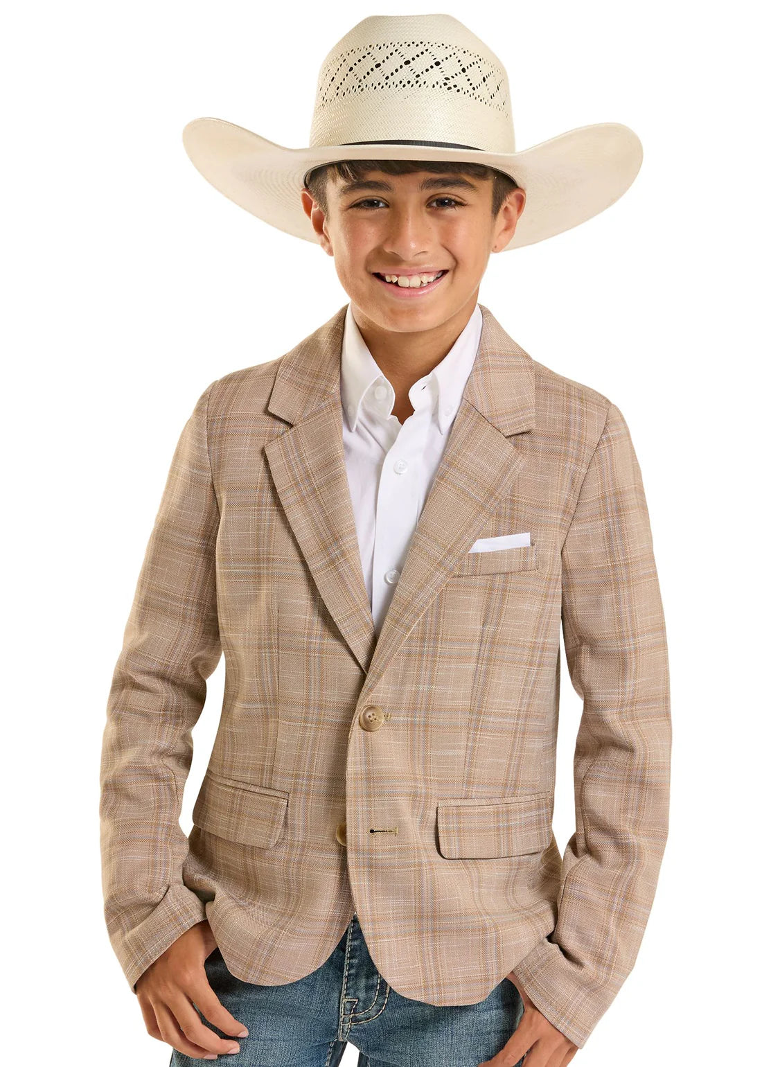 Rock & Roll Denim Boys' Tan Plaid Sport Coat