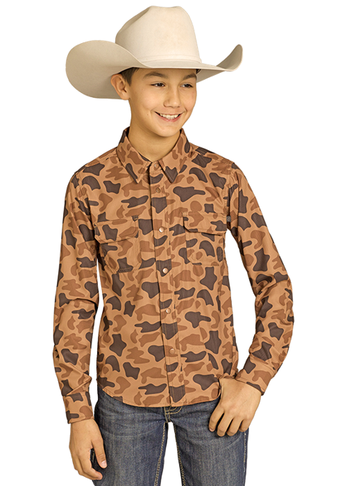Rock & Roll Boys' TEK Western Camel Camo Long Sleeve Shirt