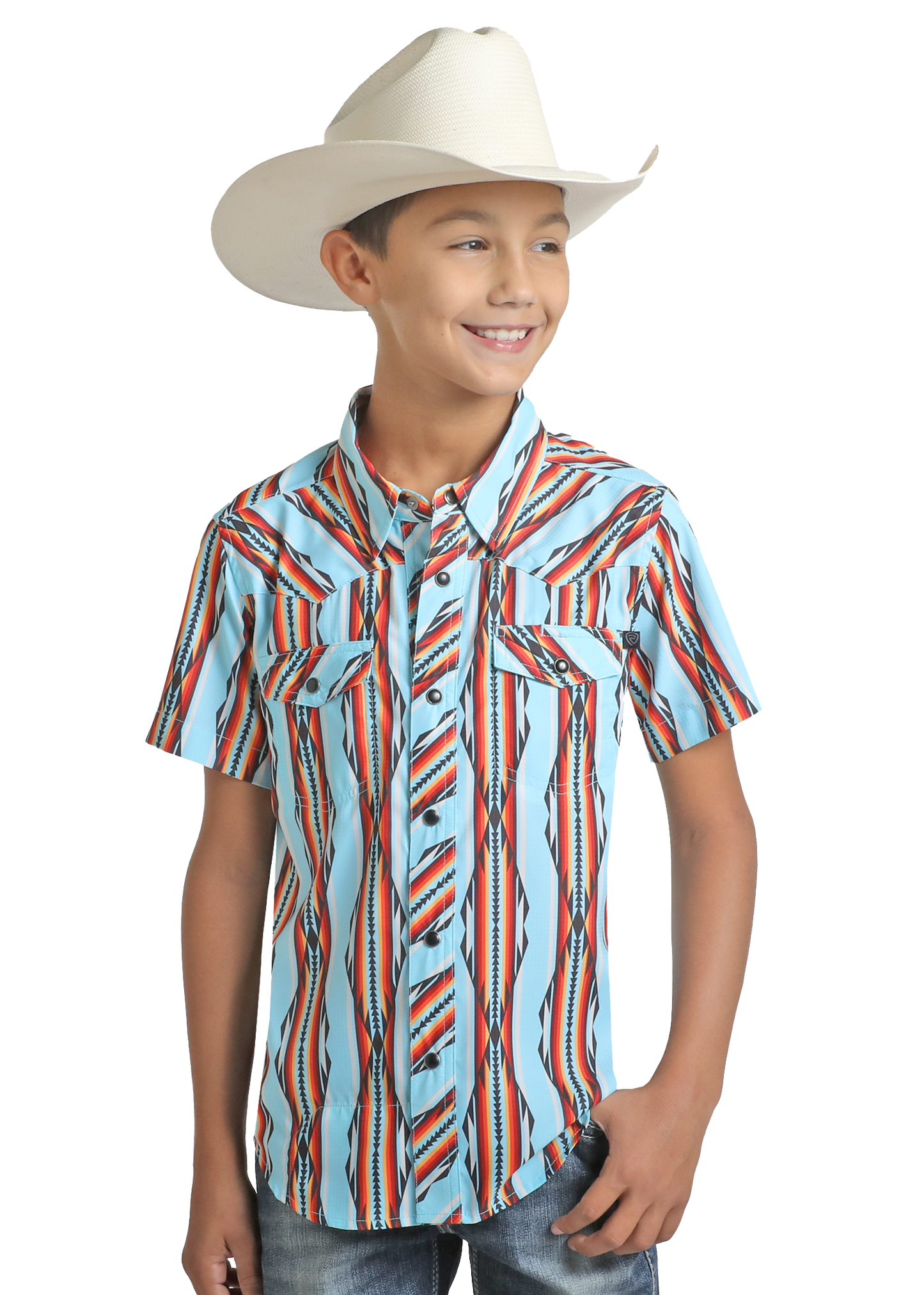 Rock & Roll Denim Boy's Tek Turquoise Aztec Snap Shirt