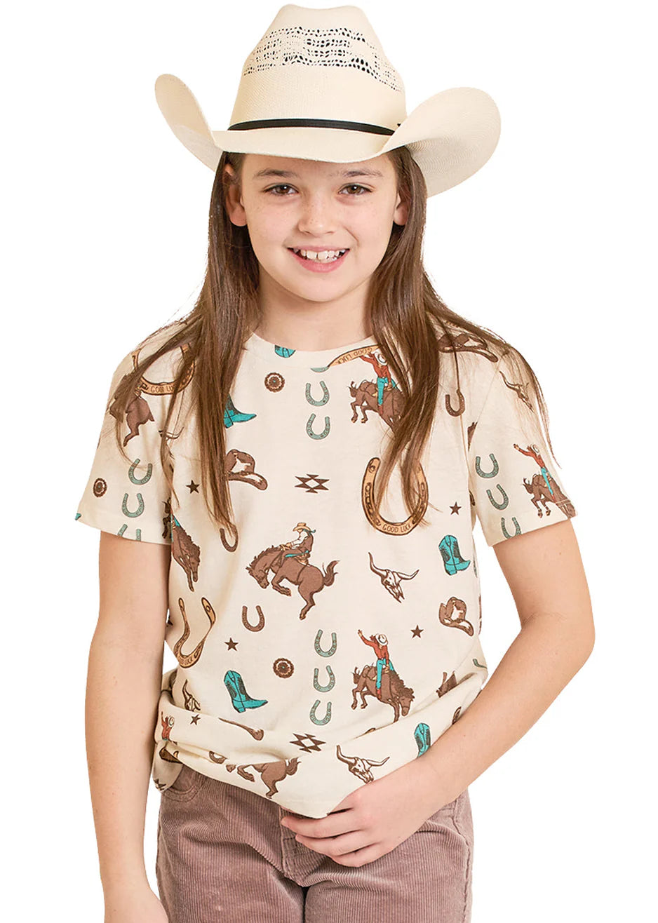 Rock & Roll Denim Girls' Western Print Tee in Cream