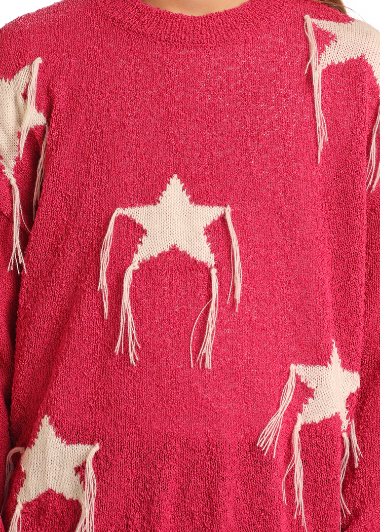 Rock & Roll Denim Girls' Star Fringe Sweater