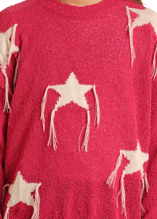 Rock & Roll Denim Girls' Star Fringe Sweater