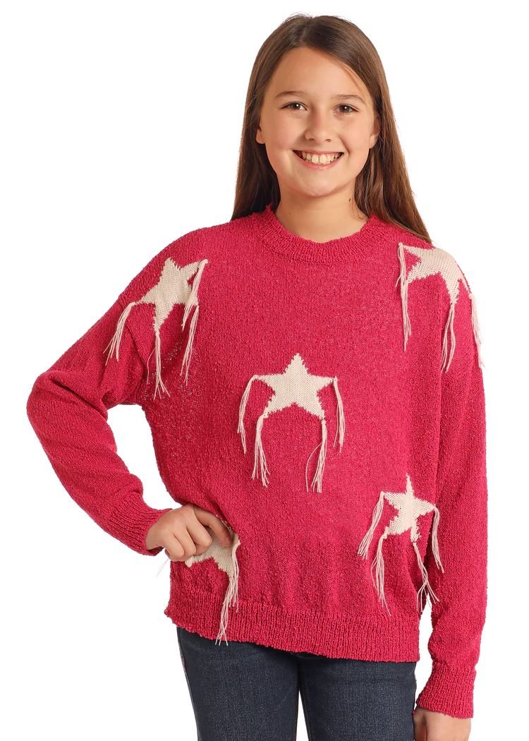 Rock & Roll Denim Girls' Star Fringe Sweater