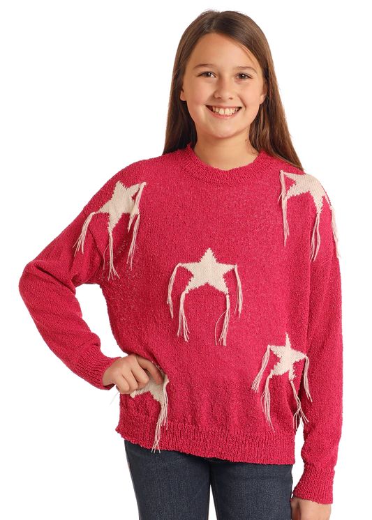 Rock & Roll Denim Girls' Star Fringe Sweater