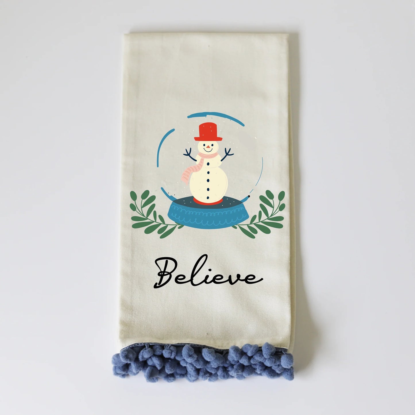 Believe Blue Pom Pom Tea Towel