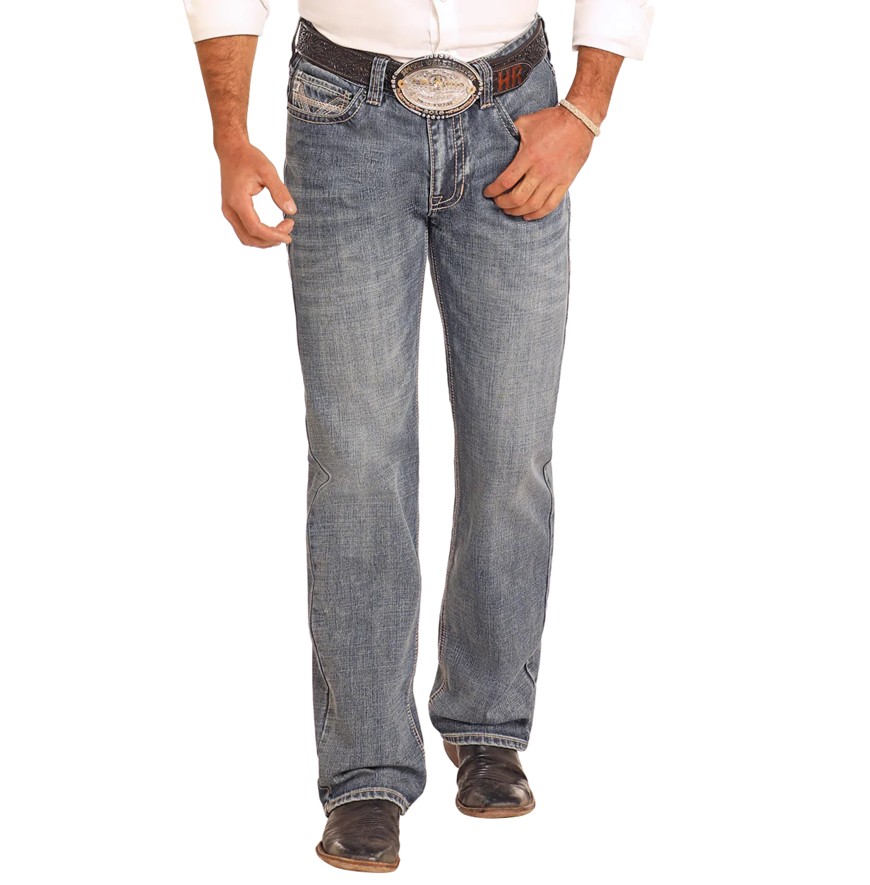 Rock & Roll Denim Relaxed Fit V Stitch Straight Leg Jeans