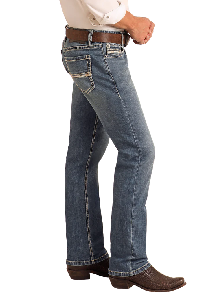Rock & Roll Slim Fit Simple Embroidered Pocket Straight Leg Jeans