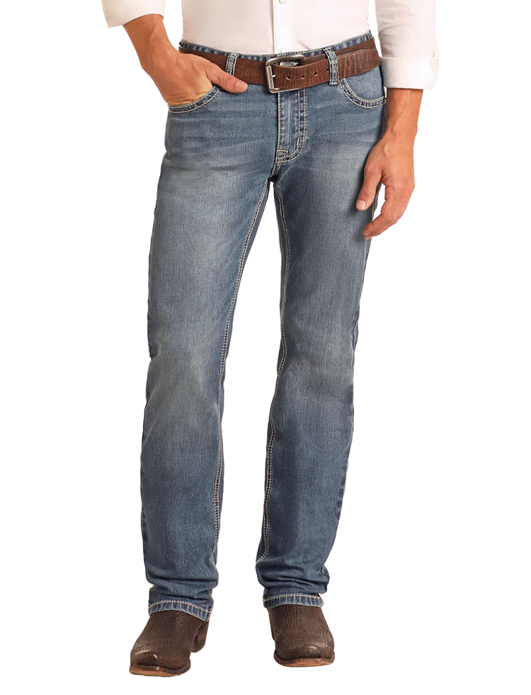 Rock & Roll Slim Fit Simple Embroidered Pocket Straight Leg Jeans