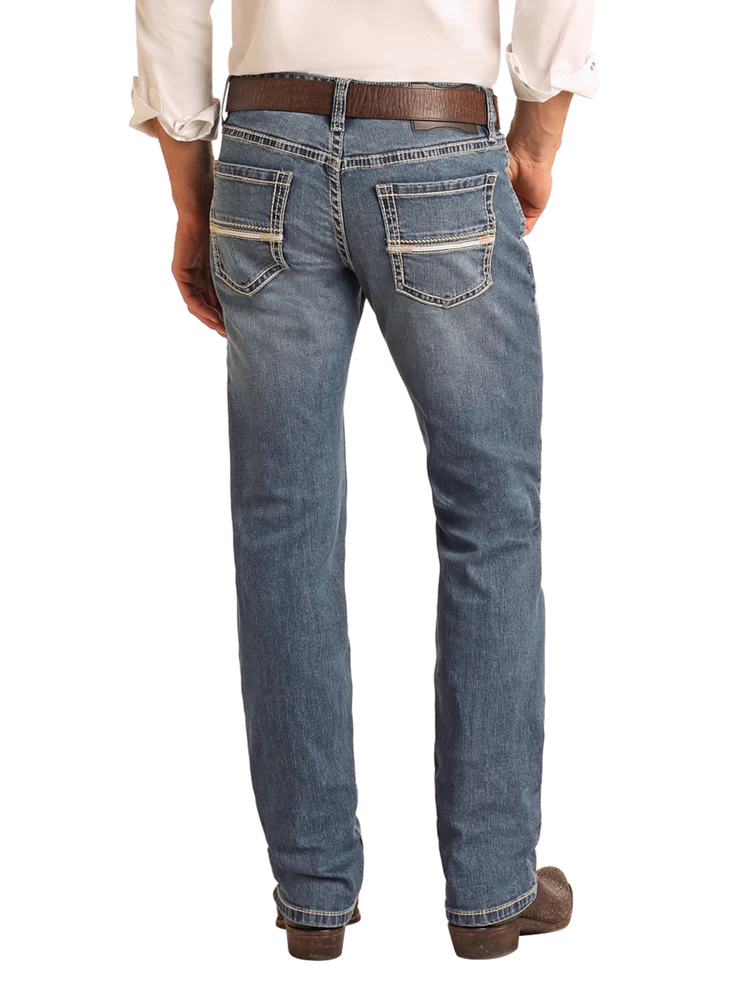 Rock & Roll Slim Fit Simple Embroidered Pocket Straight Leg Jeans