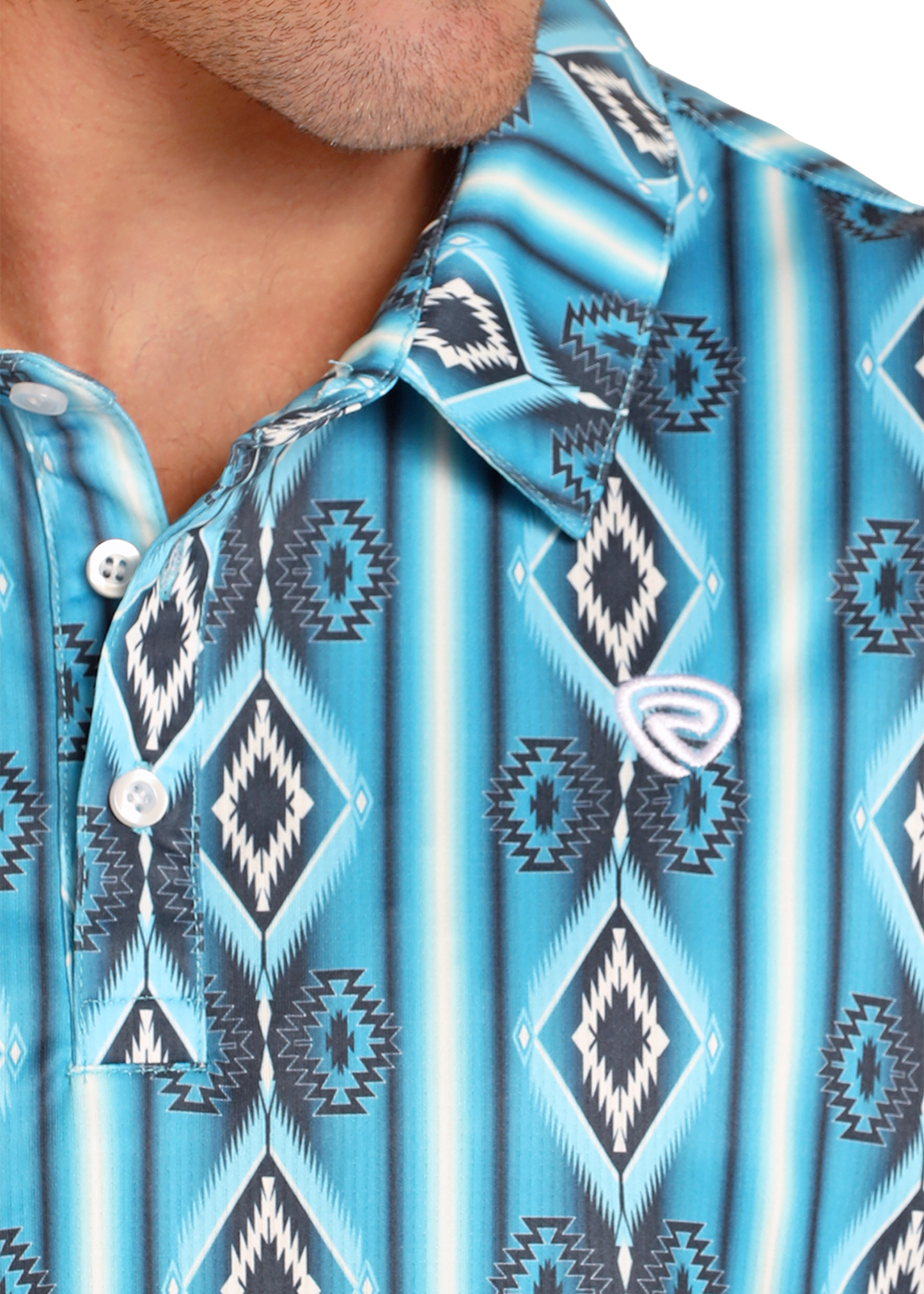 Rock & Roll Denim Blue Aztec Striped Polo