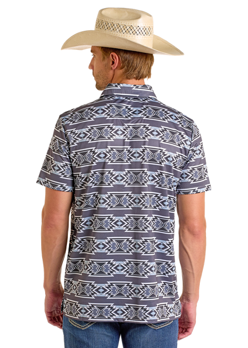 Rock & Roll Denim Charcoal & Black Aztec Polo