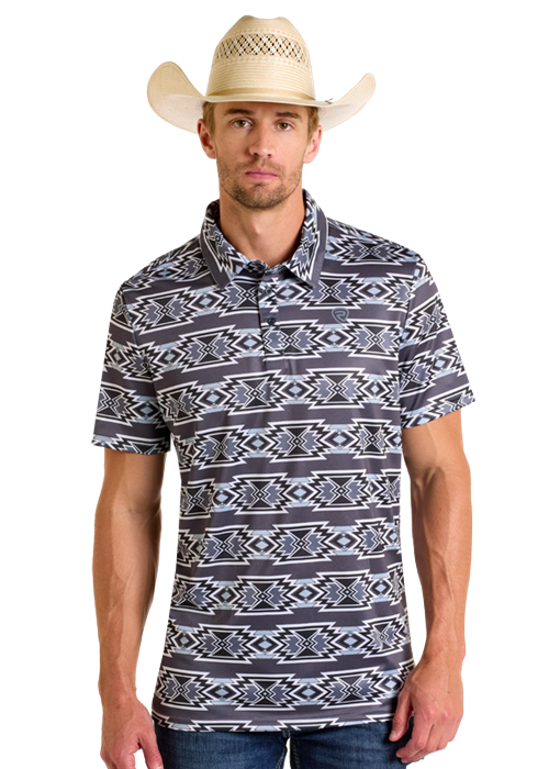 Rock & Roll Denim Charcoal & Black Aztec Polo