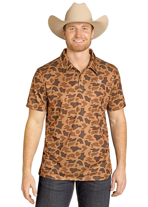 Rock and Roll Camo Print Short Sleeve Stretch Polo Shirt