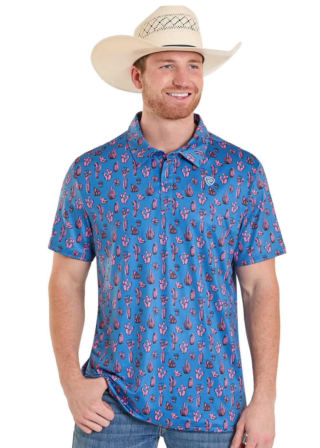 Rock & Roll Denim Pink Cactus Print Polo