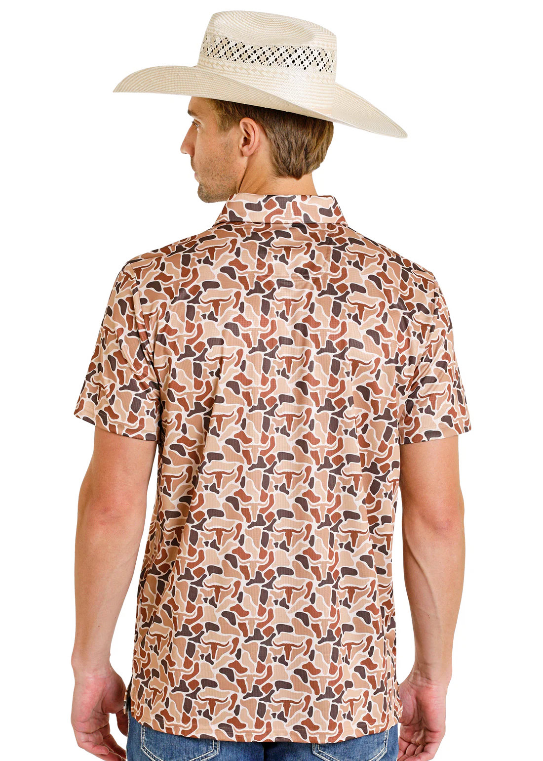 Rock & Roll Denim Camo Steer Print Polo