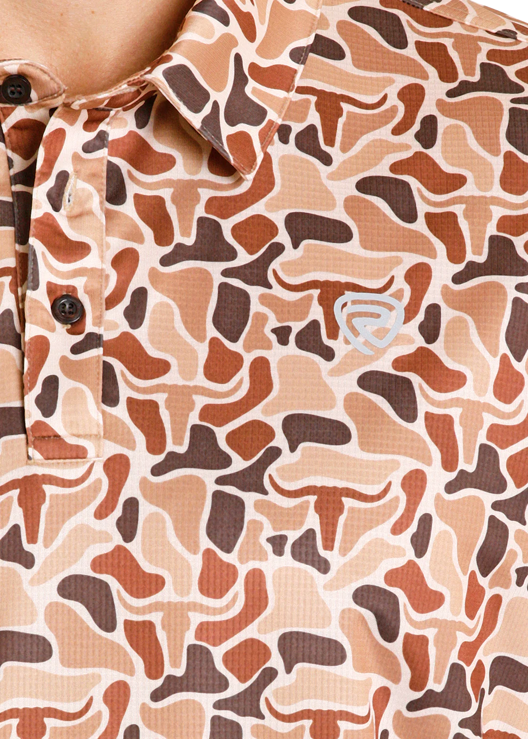 Rock & Roll Denim Camo Steer Print Polo